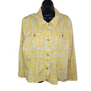 Dg2 Diane Gilman Yellow Ikat Stretch Denim Jacket Size 2x